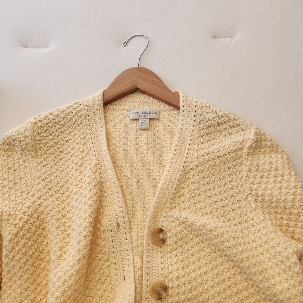 Appleseeds Petites Cotton Yellow Honeycomb Cardigan Size PM Cottagecore - Picture 5 of 7